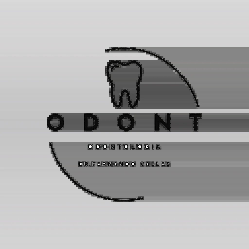 Odent Orthodontia logo featuring a tooth symbol enclosed in a circle with text below on black background